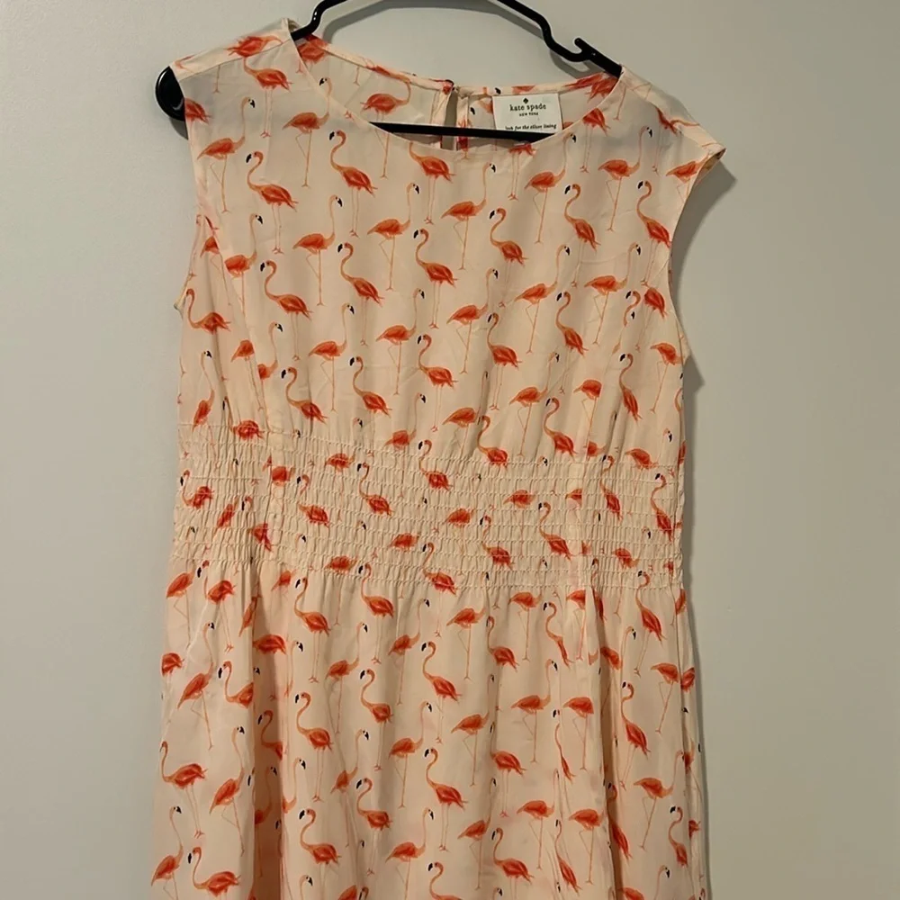 Kate Spade Flamingo Novelty Print 54% Silk Blend Dress Pockets Tropical Size 4